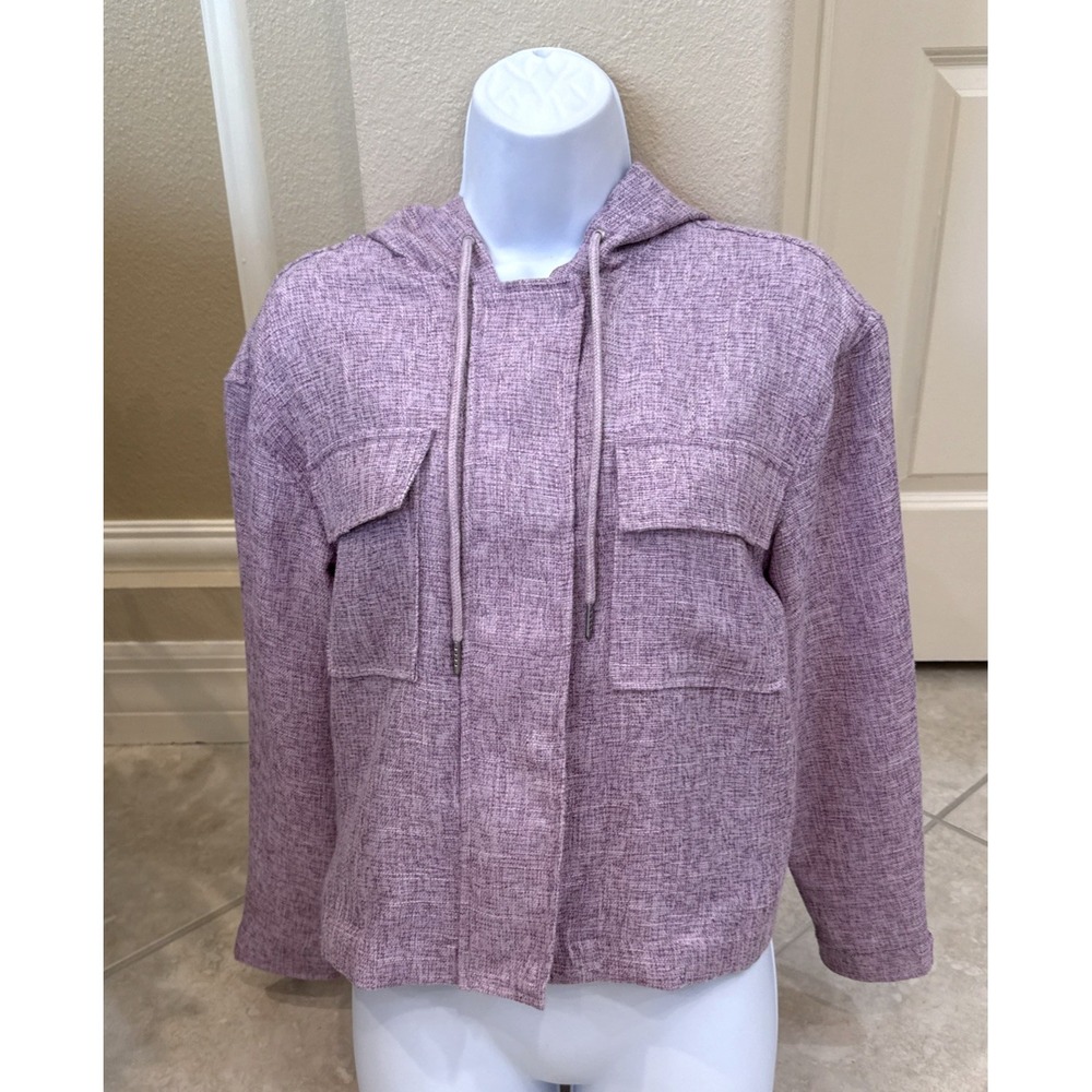Avec Les Filles Women Cropped Utility Jacket Small Purple Boxy Tweed Hood Coat